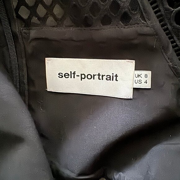 SELF-PORTRAIT Ruffled organza-trimmed guipure lace mini dress, eyelet detail - Picture 4 of 4